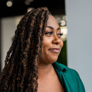 Headshot of woman staring to the right